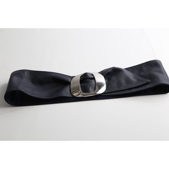 Giorgio Armani Reversible Navy Satin Leather Wide Belt Size 42 Italy Designer main image 7